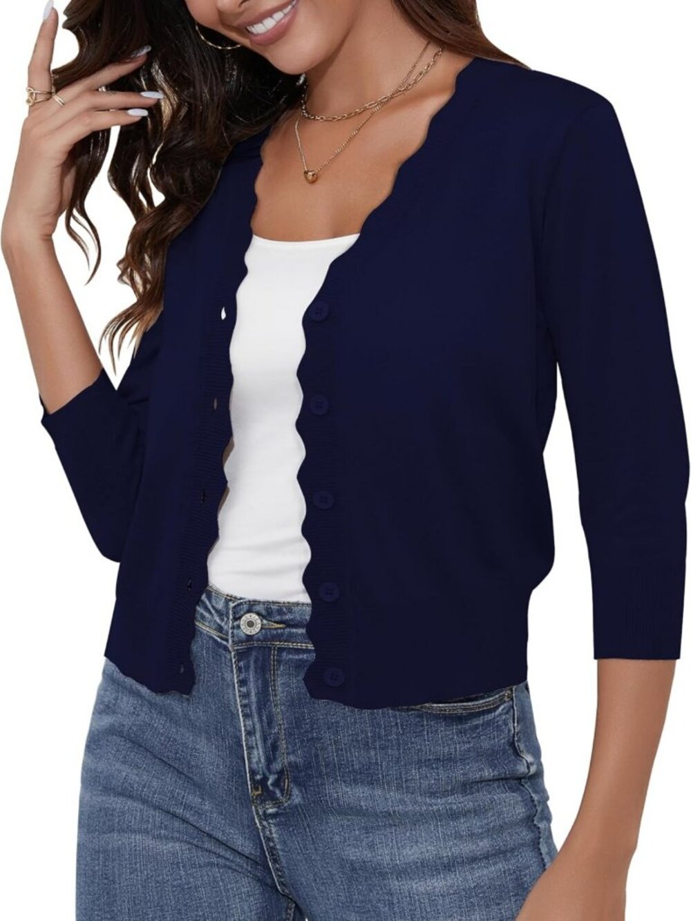 Lightweight Cropped Cardigan Sweater for Women | 3/4 Sleeve Button Down Bolero
